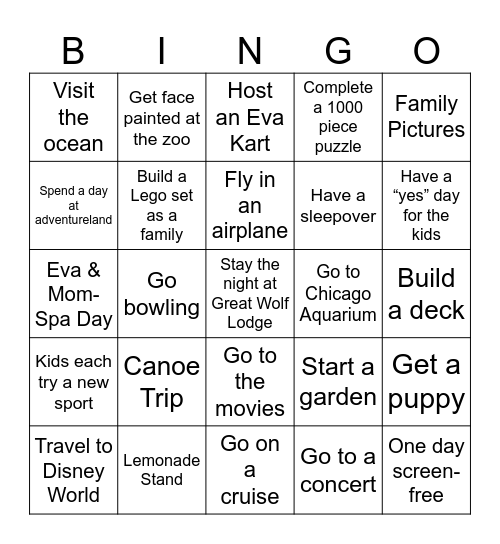 The Lancaster’s Family Bingo Card