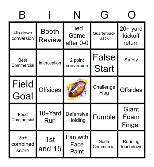 Superbowl Bingo Card