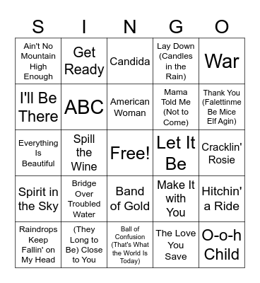 '70's SINGO #1 Bingo Card