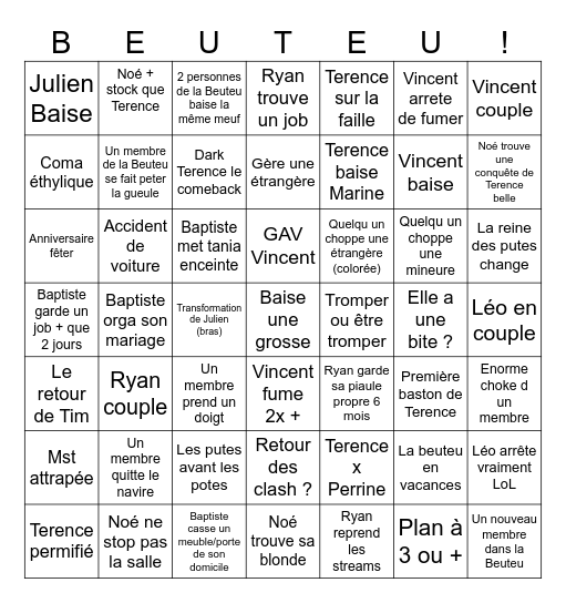 2026 de la Beuteu Bingo Card
