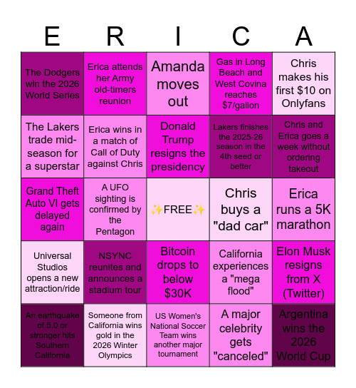 2026 Bingo Card
