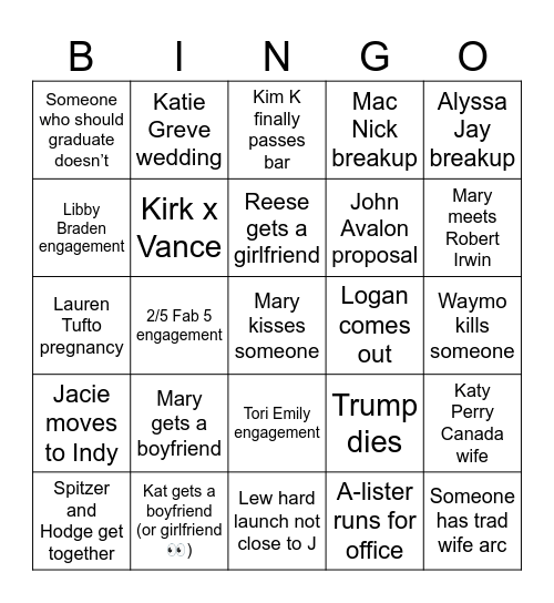 2026 Bingo Card