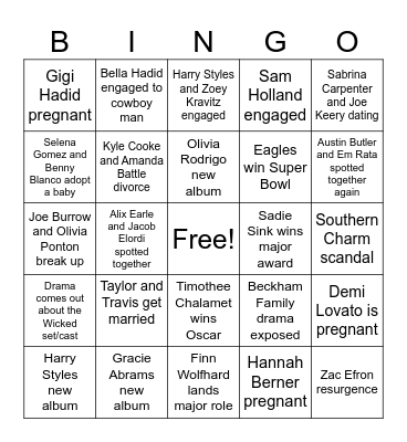 2026 Pop Culture Bingo Card