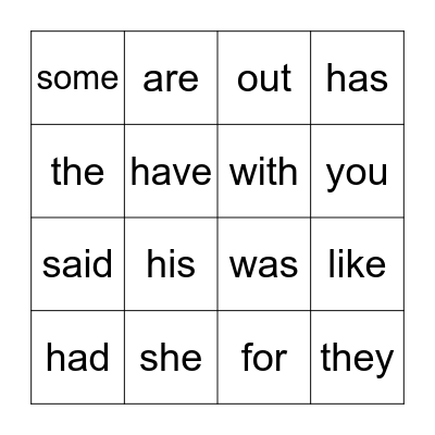 Heart Word Bingo Card