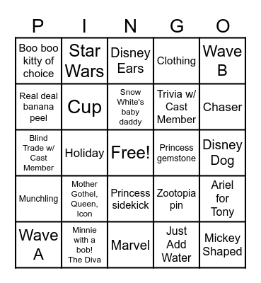 Disney Pin Trading Pingo Bingo Card