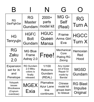 Model Kit Bingo 2026 Bingo Card