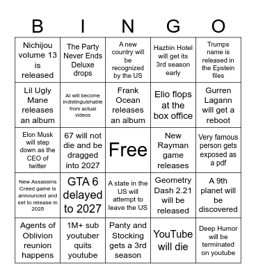 2026 Bingo Card