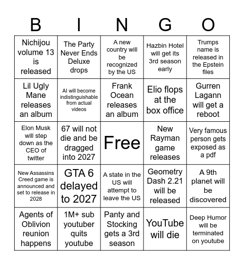 2026 Bingo Card