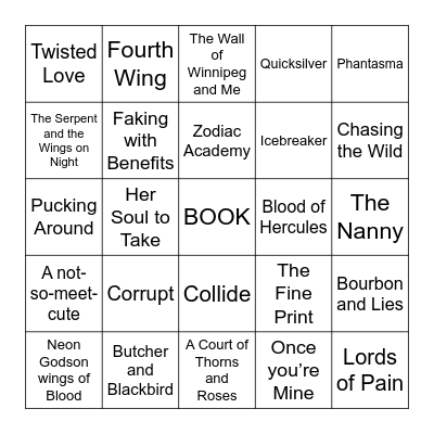 Spicy Book Bingo Card
