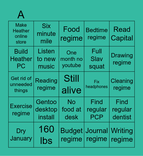 2026 Goals Bingo Card