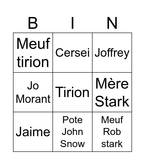 Mort avant S6 Bingo Card