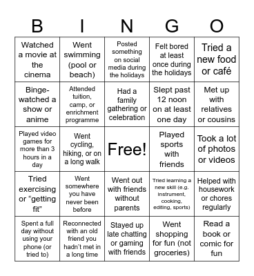 Holiday Bingo Card