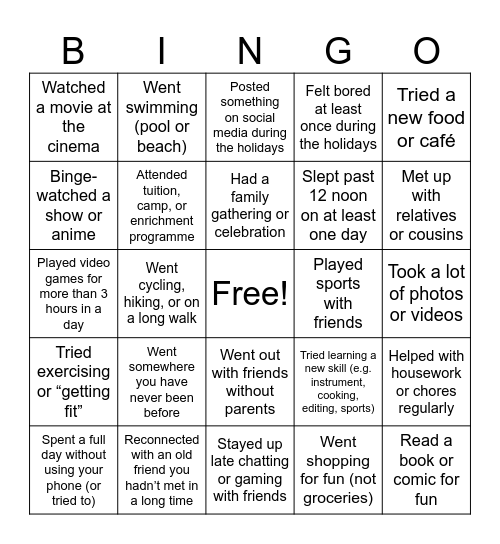 Holiday Bingo Card