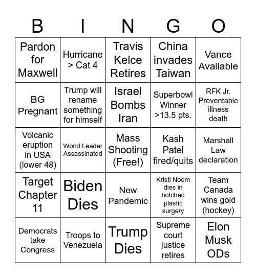 2026 Bingo Card