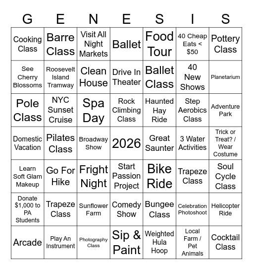 🥳 🥂 BUCKET LIST BINGO 🥂 🥳 Bingo Card