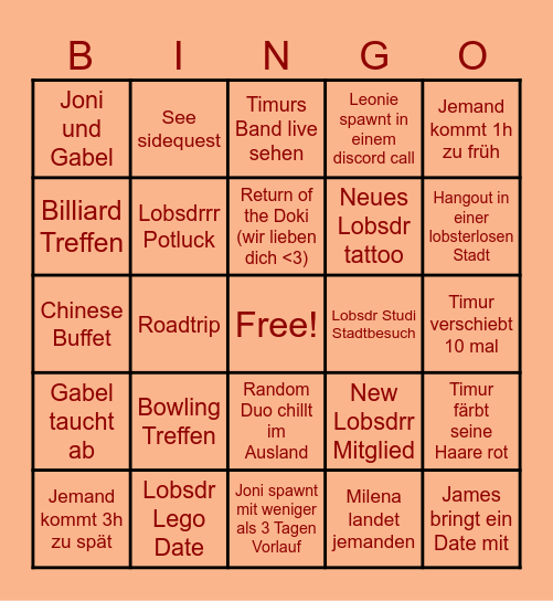 🦞🦞 Lobsdrr 2026 Bingo 🦞🦞 Bingo Card