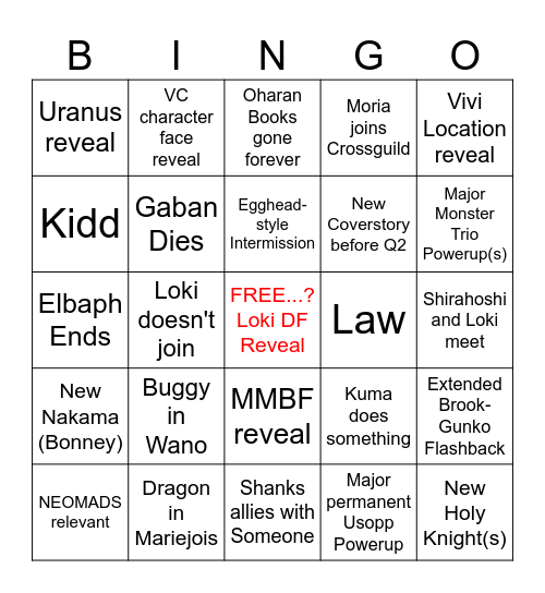 Cimex's One Piece 2026 Bingo Card
