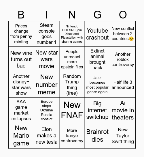2026 Bingo card Bingo Card