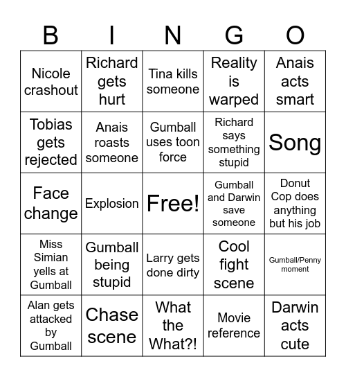 Amazing World of Gumball Bingo Card