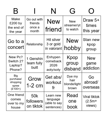 Bingo 2026 Bingo Card