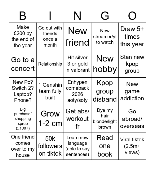 Bingo 2026 Bingo Card