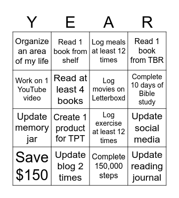 2026 New Year Goals Bingo Card