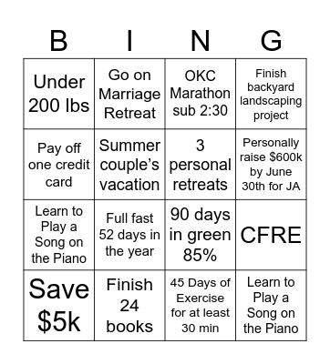2026 Personal Bingo Card