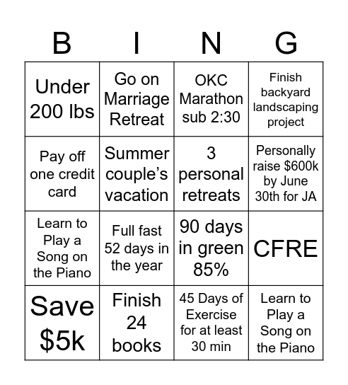 2026 Personal Bingo Card