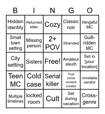 Mystery/Thriller Bingo 2026 Bingo Card