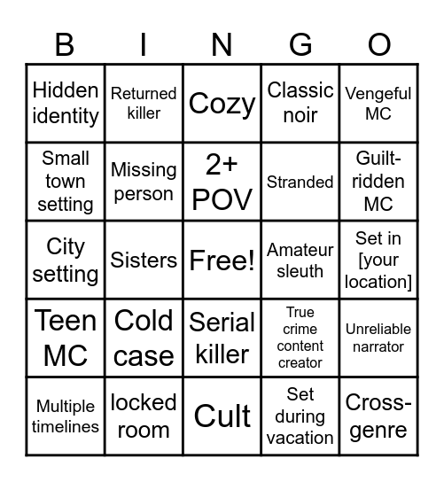 Mystery/Thriller Bingo 2026 Bingo Card
