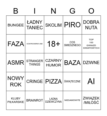 TIKTOK Bingo Card