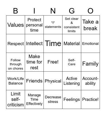 Boundaries Bingo Card