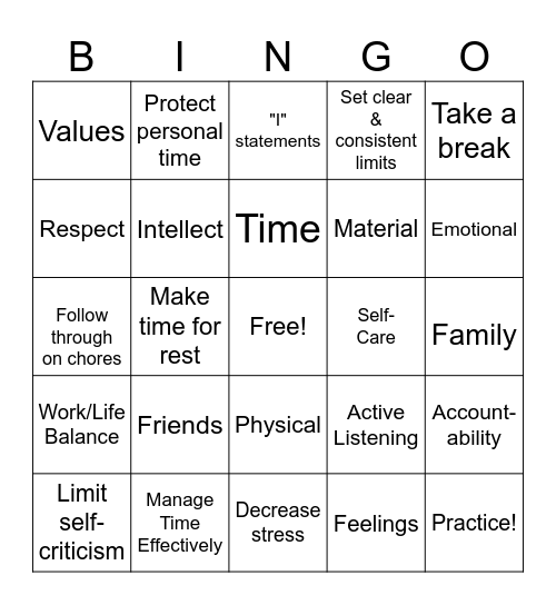 Boundaries Bingo Card