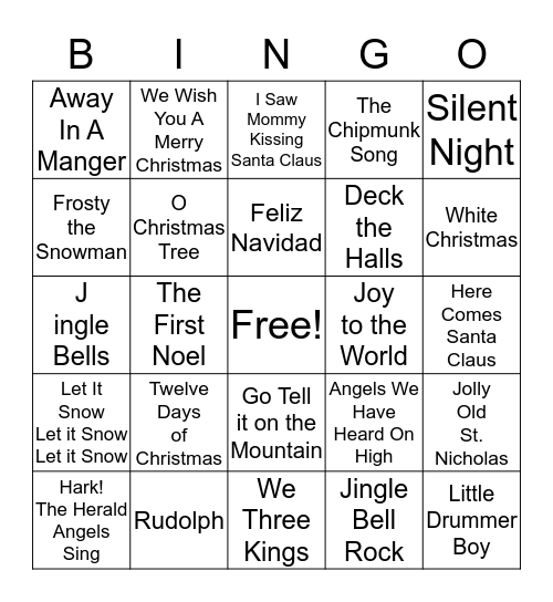 CHRISTMAS CAROL BINGO Card