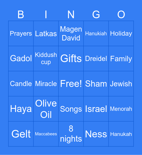 Hanukkah Bingo Card