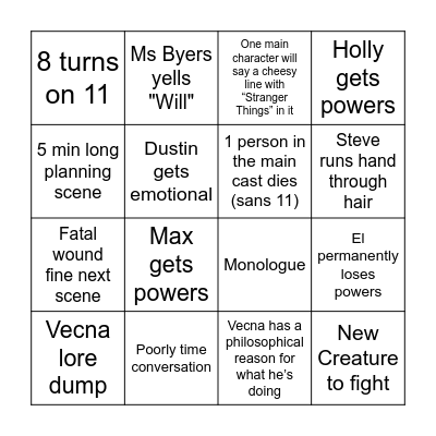 Stranger Things Finale Bingo Card