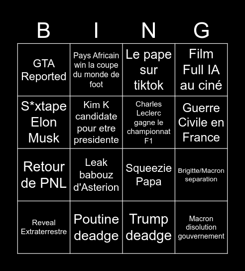 Bingo 2026 Bingo Card