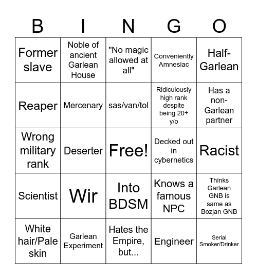 Garlemald RP Bingo Card