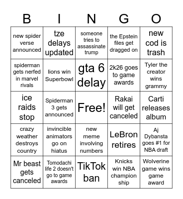 2026 bingo card Bingo Card