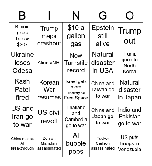 2026 Bingo Card