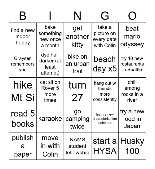 Joelle’s 2026 Bingo Card Bingo Card