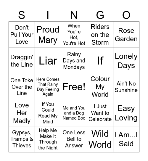 70'S SINGO #2 Bingo Card