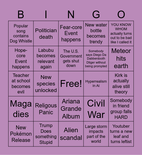2026 Bingo Card Bingo Card