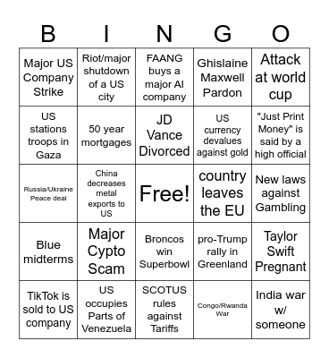 2026 Bingo Card