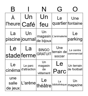 SORTIR EN VILLE Bingo Card