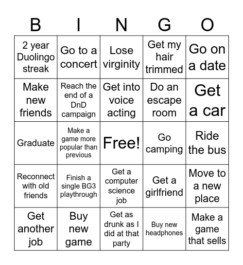 Carter's 2026 Bingo Card