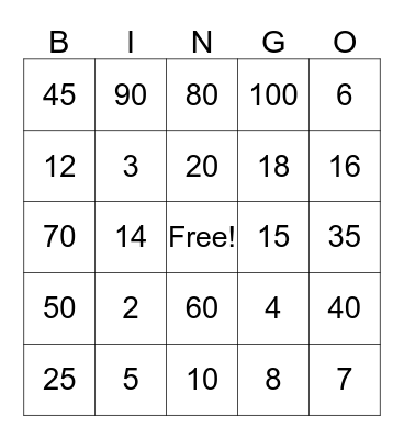 Multiplication BINGO Card