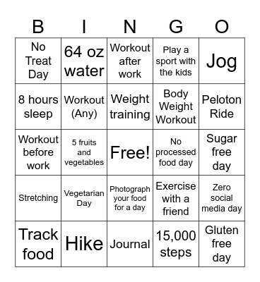 Healthy Habits Bingo Card
