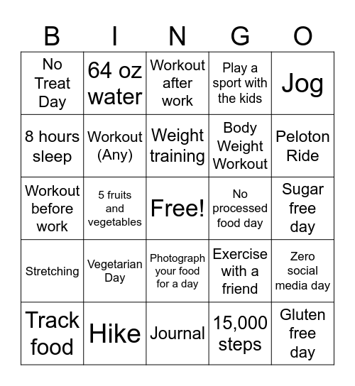 Healthy Habits Bingo Card