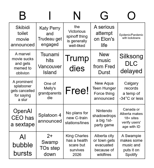 Melly's 2026 Bingo Card